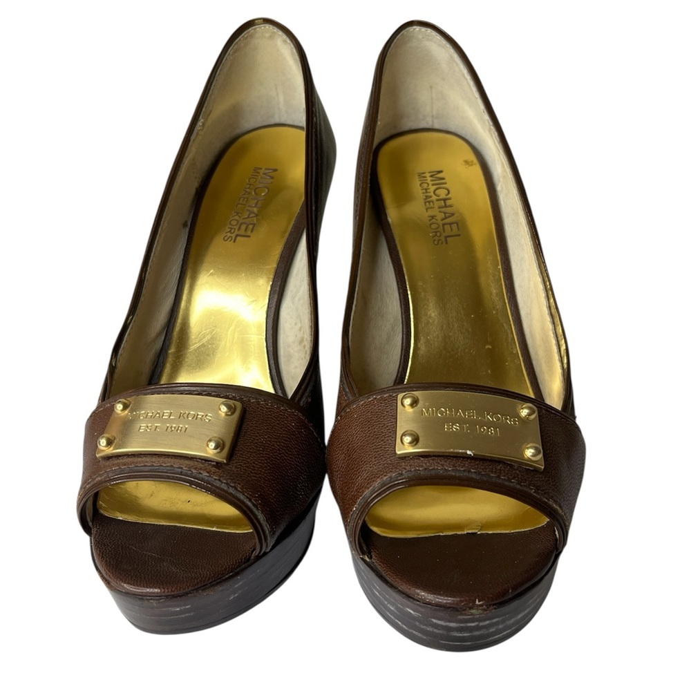 Michael Kors Chocolate Peep Toe Heels Size 7